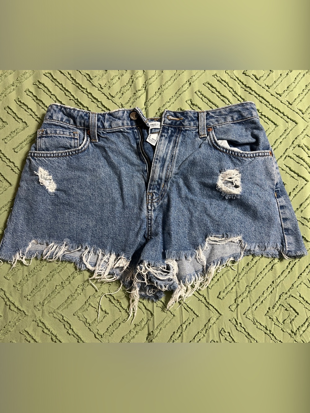 Forever 21 Distressed Denim Cutoff Shorts - Blue